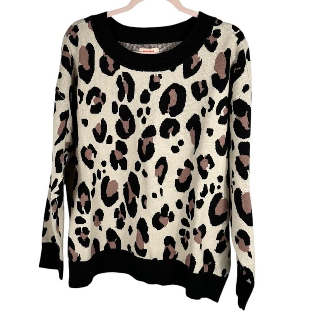 Evri Beige Black Brown Animal Sweater 1X